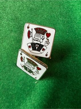 Vintage Jack of Hearts Cuff Links - White, Red, Black